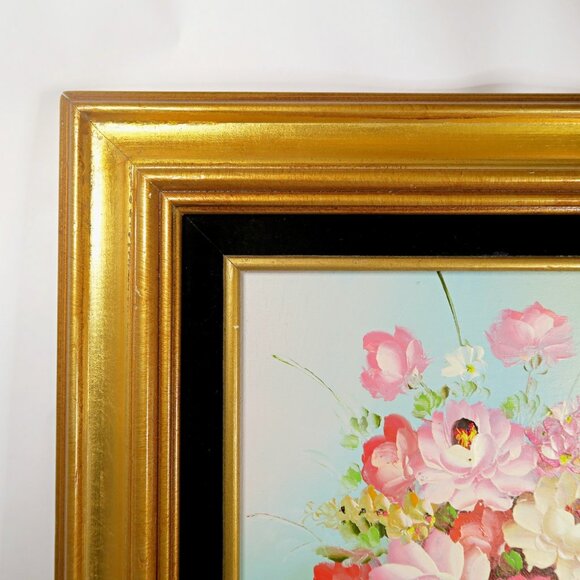 Robert Cox 14x15" Signed Oil Painting Pink Rose Bouquet Vintage Floral Art - Picture 4 of 10